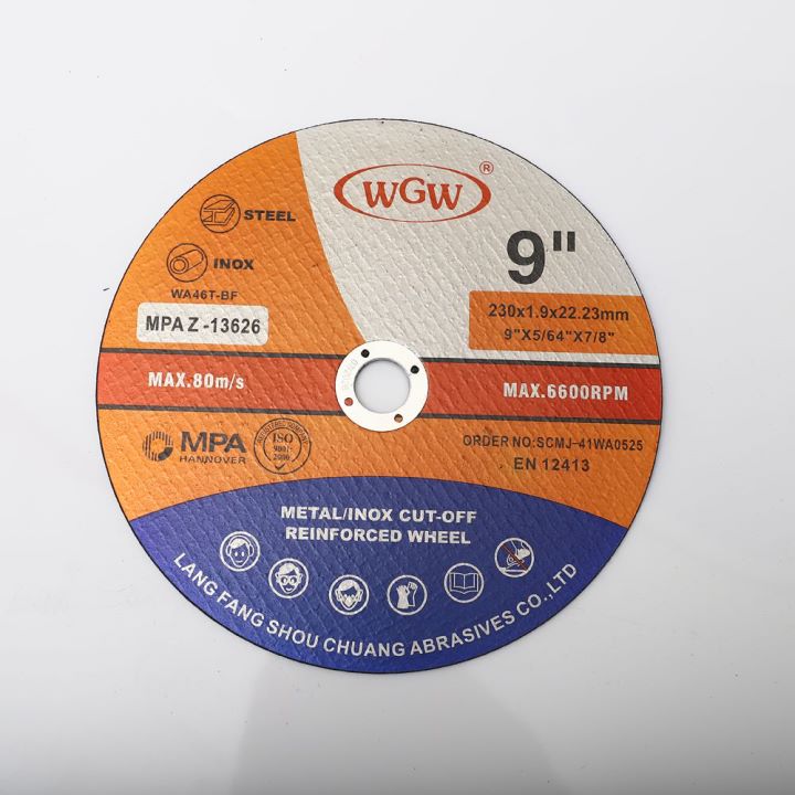 WGW T41 9-Inch High Hardness Aluminum Oxide Abrasive Cutting Disc for Stainless Steel