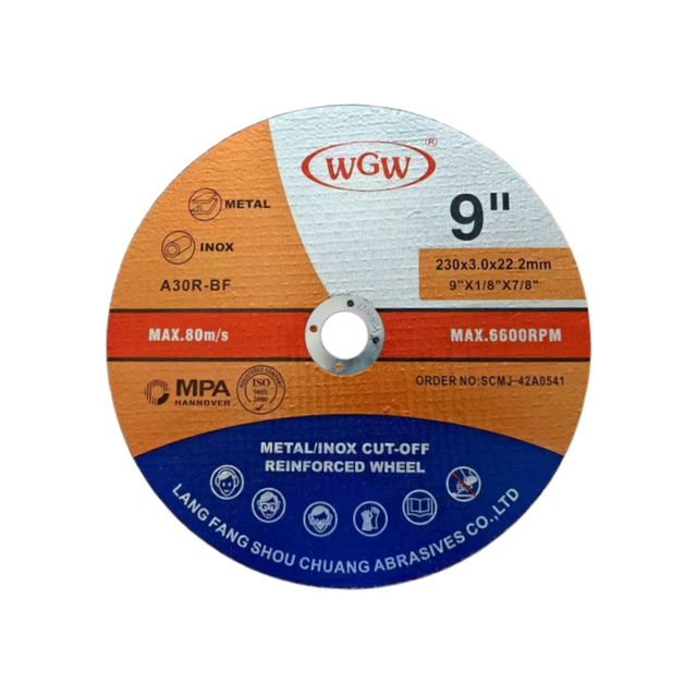China Professional Manufacturer of T41-230x3.0x22mm Aluminum Oxide Metal Cutting Disc WGW Brand