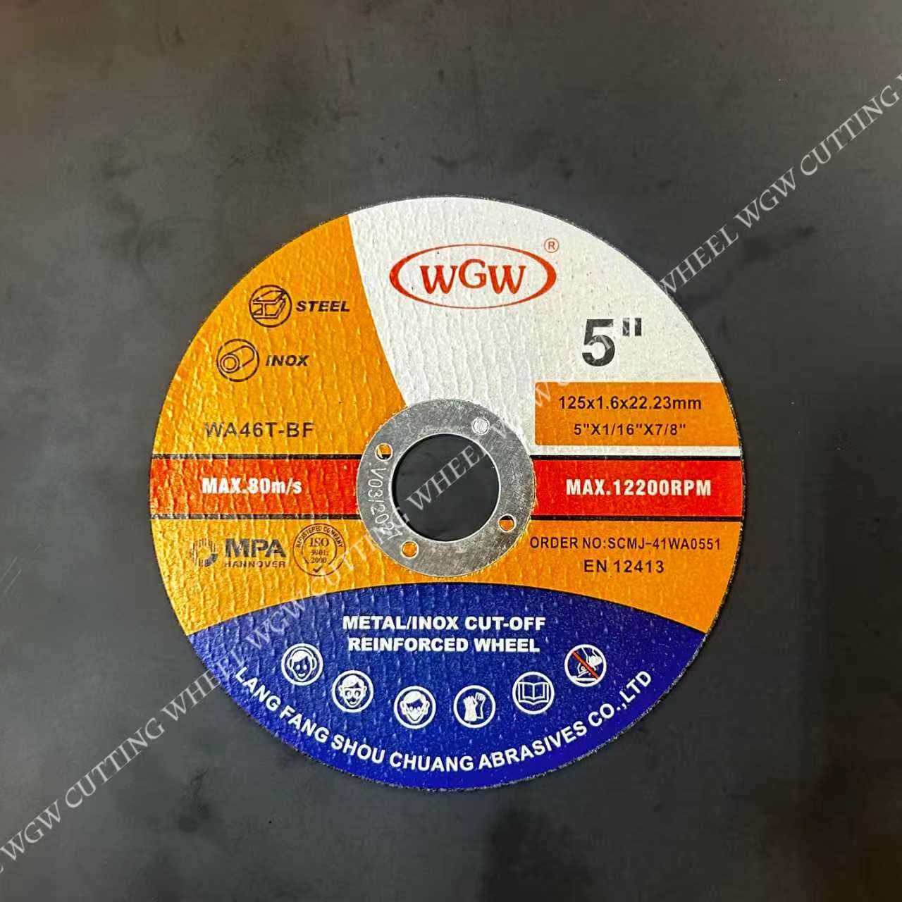 WGW Long-Life 125mm X 1.6 X22.23mm Metal Cutting Disc 80m/s High Hardness Portable Angle Grinder 